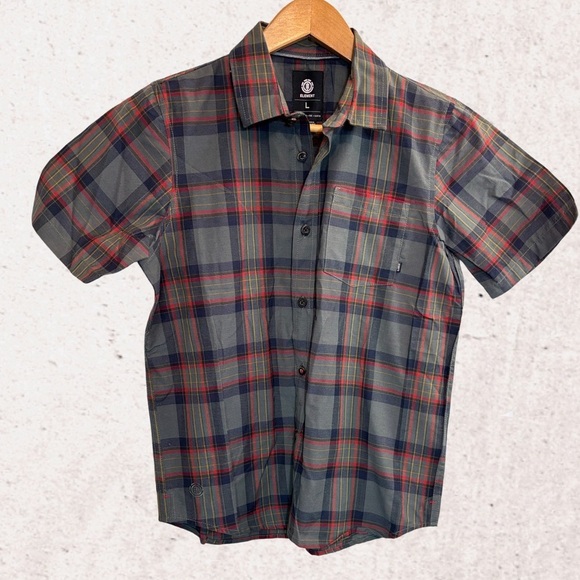 Element Blue and Red Button Down Shirt Short Sleeve - Picture 1 of 3